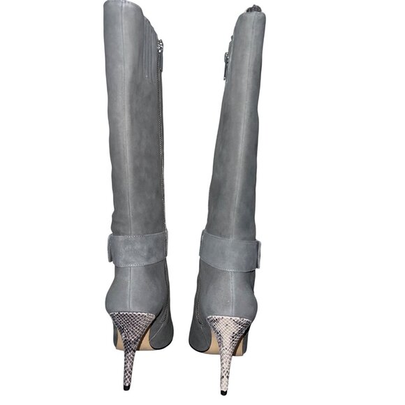 NIB Michael Kors Caroline Boots 9M Dark Slate Suede Leather Knee High MK Logo - Picture 8 of 14